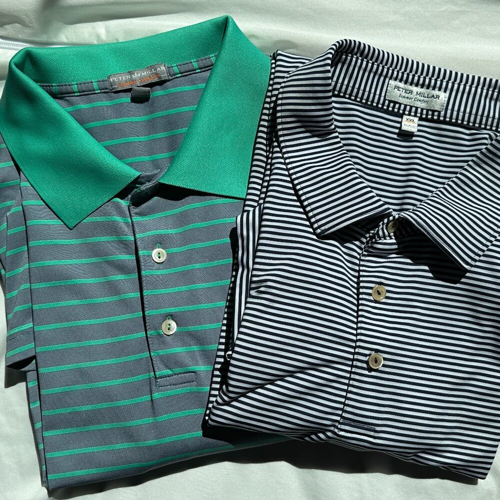 Peter Millar Summer Comfort Mens XXL Lot Of 2 Performance Golf Polo Striped